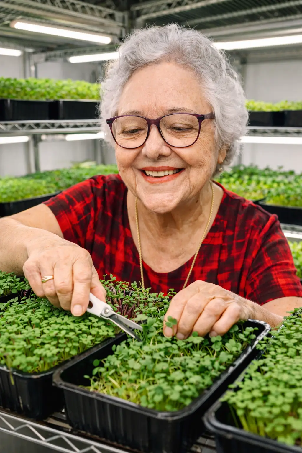 Maria Divina cultivando microverdes